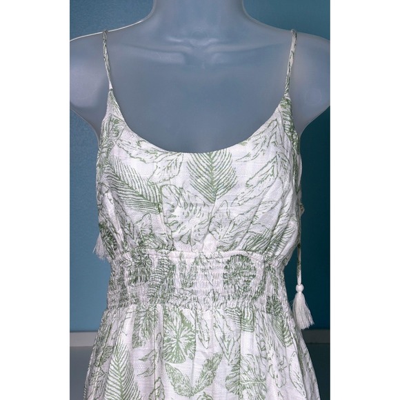 Tropical Medium Sundress Lined Palm Leaf Womens Green White ILLA  Boho Dress - Picture 5 of 12
